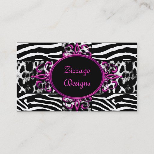 Customizable Zebra Hot Pink Black White Leopard Zebra Stripe Business Card Template