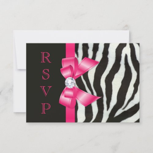 Zebra Hot Pink Bow RSVP