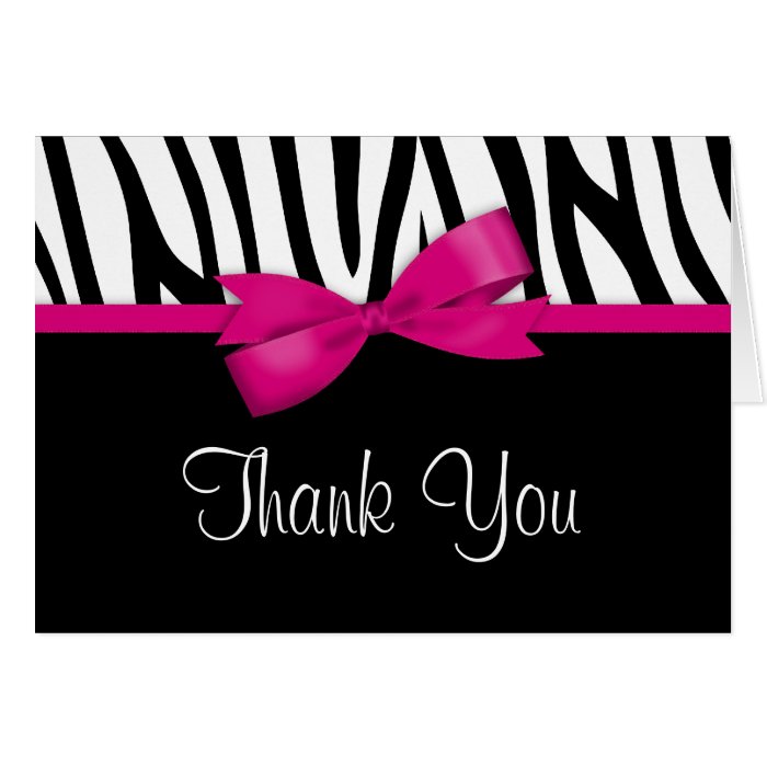 Zebra Hot Pink Bow Thank You Greeting Card