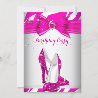 Zebra Hot Pink High Heel Shoe Birthday Party Invitation