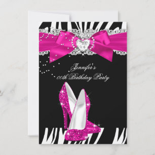 Zebra Hot Pink High Heel Shoe Black Birthday 4 Invitation