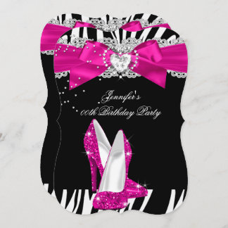 Zebra Hot Pink High Heel Shoe Black Birthday 4 Invitation