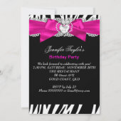 Zebra Hot Pink High Heel Shoe Black Birthday 4 Invitation (Back)
