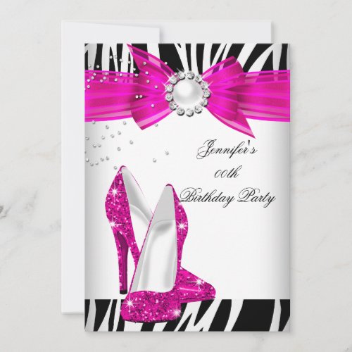Zebra Hot Pink High Heels Black Birthday Party Invitation