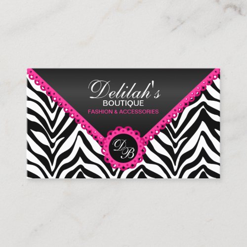 Zebra Hot Pink Lace Black Shimmer Look Monogram Business Card