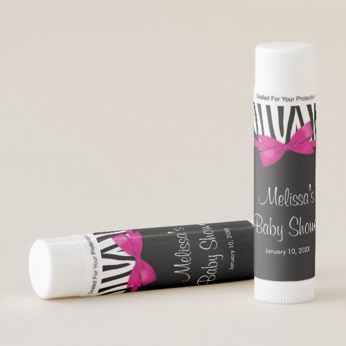 Zebra Hot Pink Printed Bow Baby Shower Favors Lip Balm