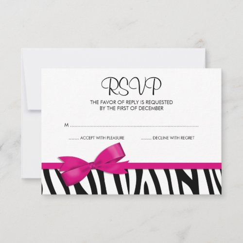 Zebra Hot Pink Printed Bow RSVP