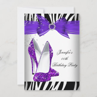 Zebra Hot Purple High Heel Black Birthday Party Invitation