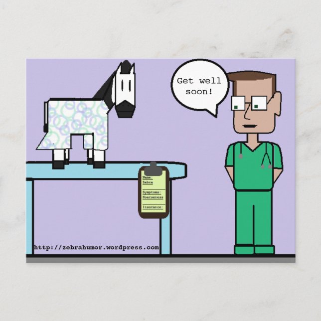 Zebra Humor "Get well soon" Postcard (Front)