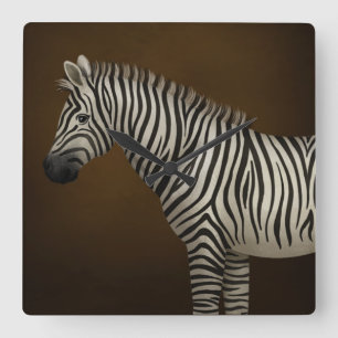 Zebra Illustration Exotic Wildlife Square Square Wall Clock