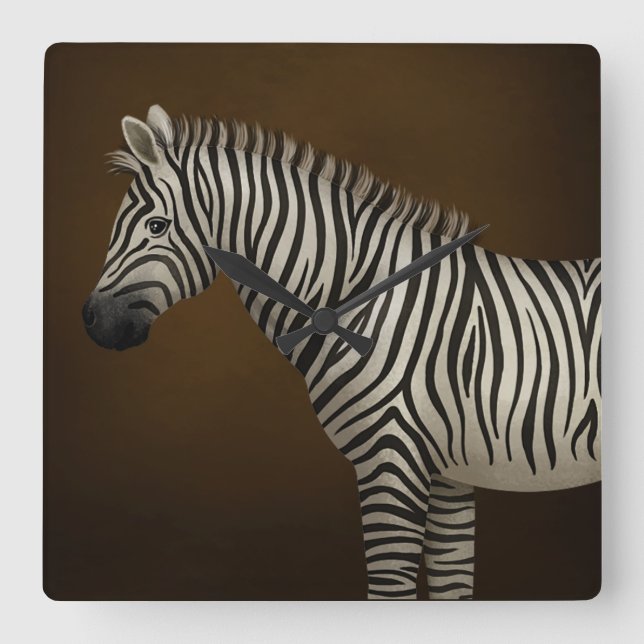 Zebra Illustration Exotic Wildlife Square Wall Clock (Front)