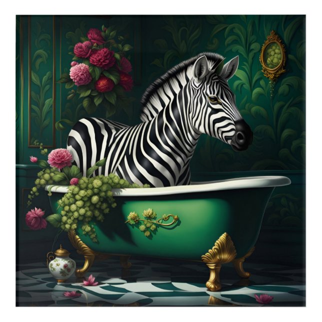 Zebra in a Bathtub Acrylic Print (Front)
