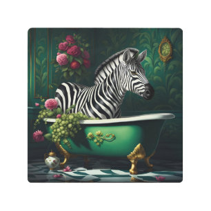 Zebra in a Bathtub Metal Print