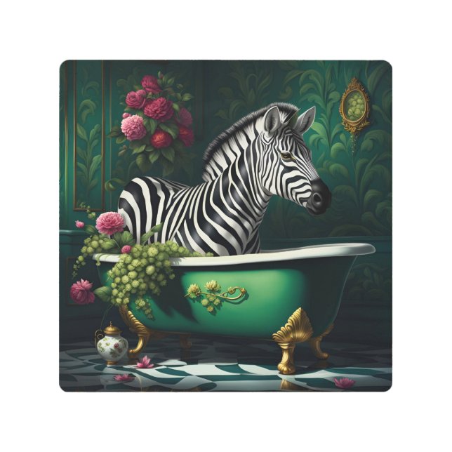 Zebra in a Bathtub Metal Print (Front)