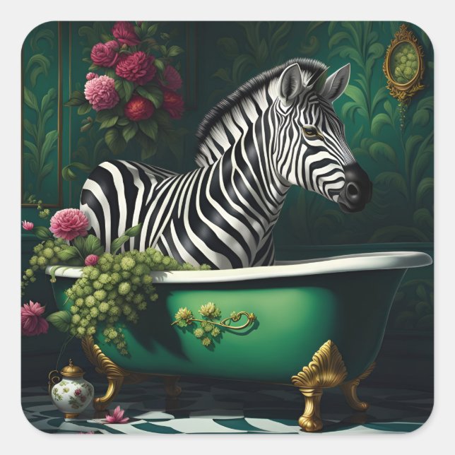 Zebra in a Bathtub Square Sticker (Front)