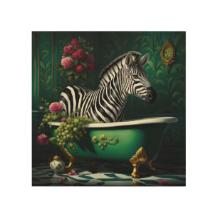 Zebra in a Bathtub Wood Wall Art