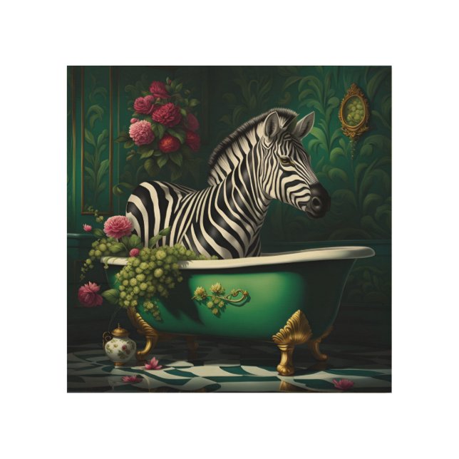 Zebra in a Bathtub Wood Wall Art (Front)