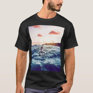 Zebra in a rowing boat drifting in ocean alone T-Shirt