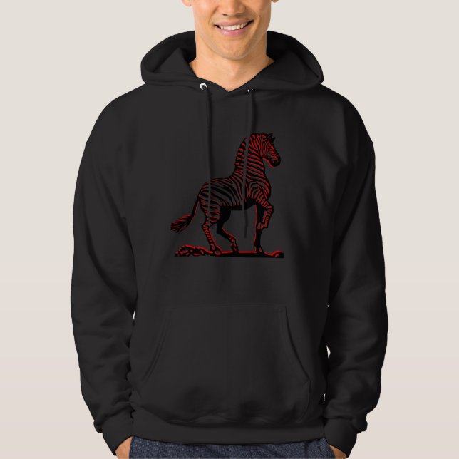 Zebra In Abstract Black And Red Hoodie (Front)