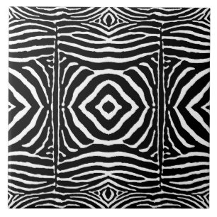 Zebra in Black and White Ceramic Tile
