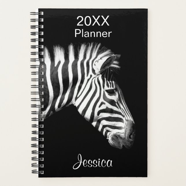 Zebra in Black and White Personalized Name Planner (Front)
