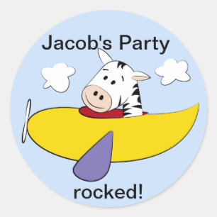 Zebra in Colorful Airplane Kids Classic Round Sticker