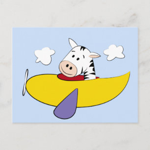 Zebra in Colorful Airplane Kids Postcard