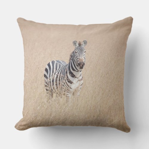 Zebra in high grass throw pillow