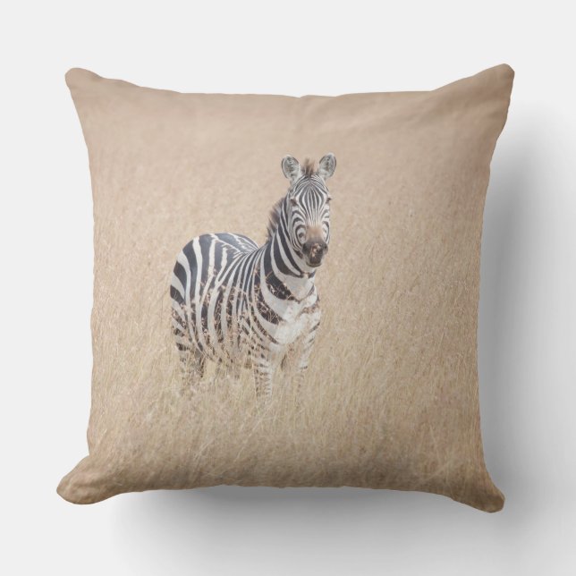 Zebra in high grass throw pillow (Front)