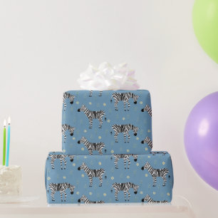 Zebra in Savanna Safari Pattern on Light Blue Wrapping Paper