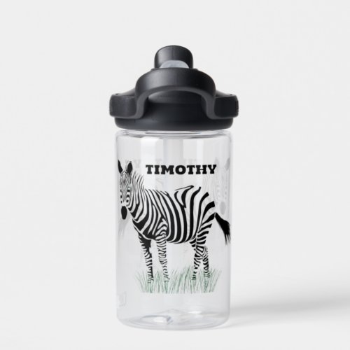 Zebra in the Grass Realistic Illustration Water Bottle