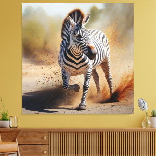 Zebra in the Wild Dramatic Sunset Safari Art Canvas Print
