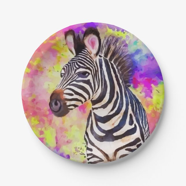 Zebra in Watercolor Paper Plates (Front)