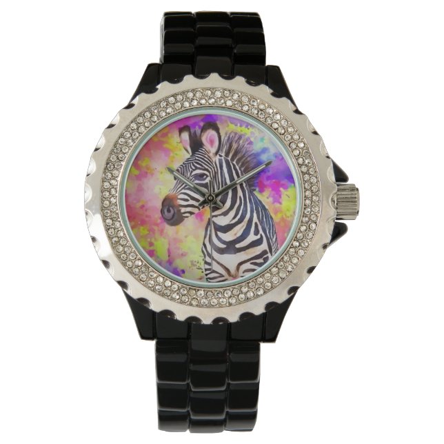 Zebra in Watercolor Watch (Front)