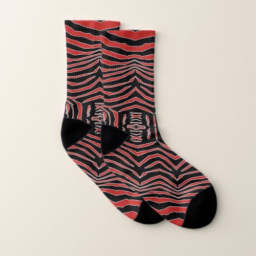 Zebra Inspired Red Black Socks