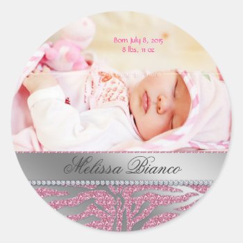 Zebra Jewelry Baby Girl Sticker Pink Silver by BabyDelights at Zazzle