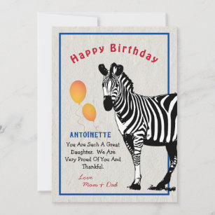 Zebra Jungle Animal Balloons Happy Birthday Card