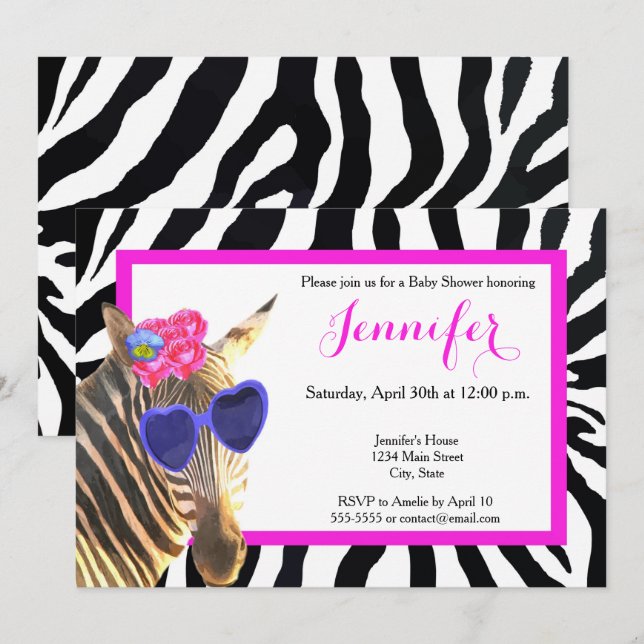 Zebra jungle animal fashion glamour baby shower invitation (Front/Back)