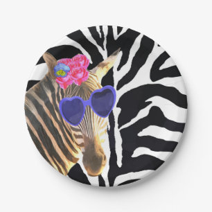 Zebra jungle animal fashion modern girl paper plates