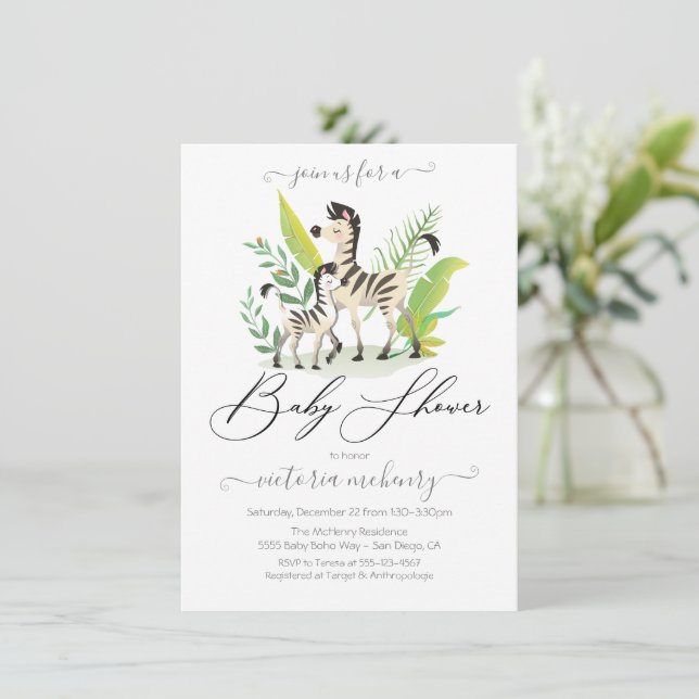 Zebra Jungle Baby Shower Invitation (Standing Front)