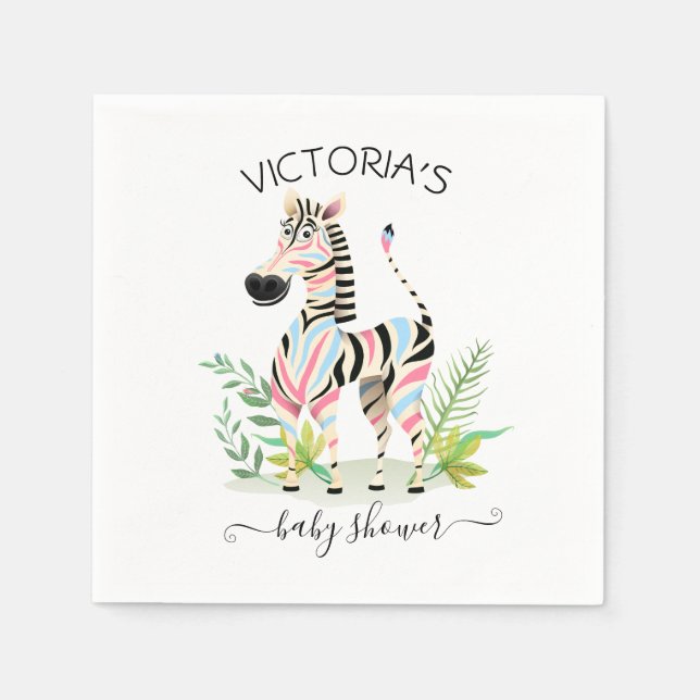 Zebra Jungle Gender Reveal Baby Shower Napkins (Front)