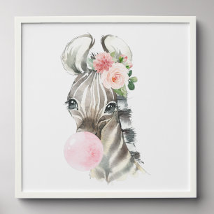 Zebra, Jungle, Pink Bubble Gum, Girl Nursery Peel And Stick Photo Tile