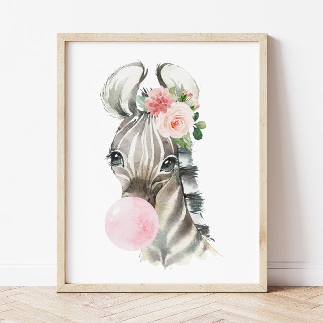 Zebra, Jungle, Pink Bubble Gum, Girl Nursery Poster (Creator Uploaded)