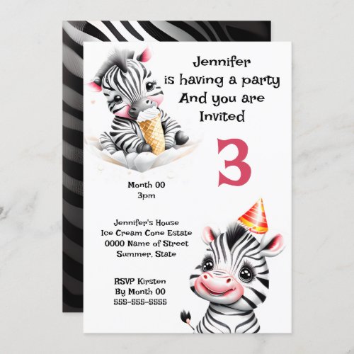 Zebra jungle safari party wild animals kids invitation