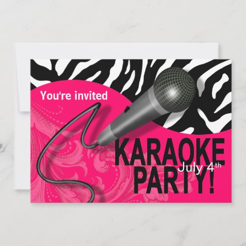 Zebra Karaoke Girls Night Out Party Invitation