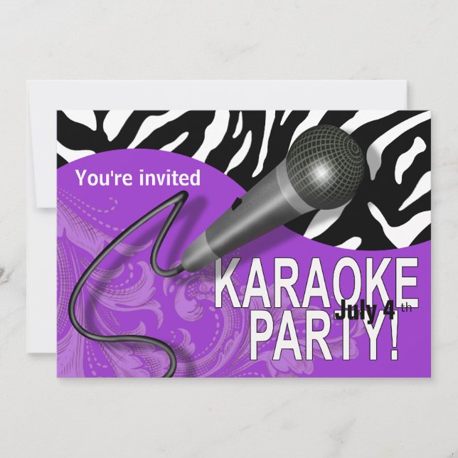 Zebra Karaoke Girls' Night Out Party Invitation (Front)