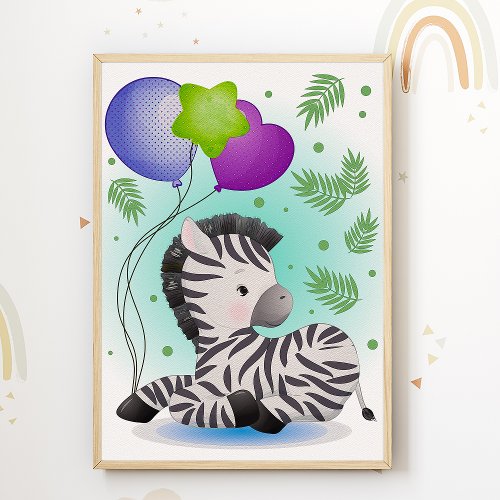 Zebra Kids Room Poster Safari Nursery Print
