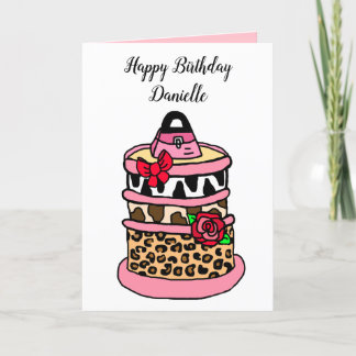 Zebra, Leopard and Giraffe Print Girlie Birthday Card