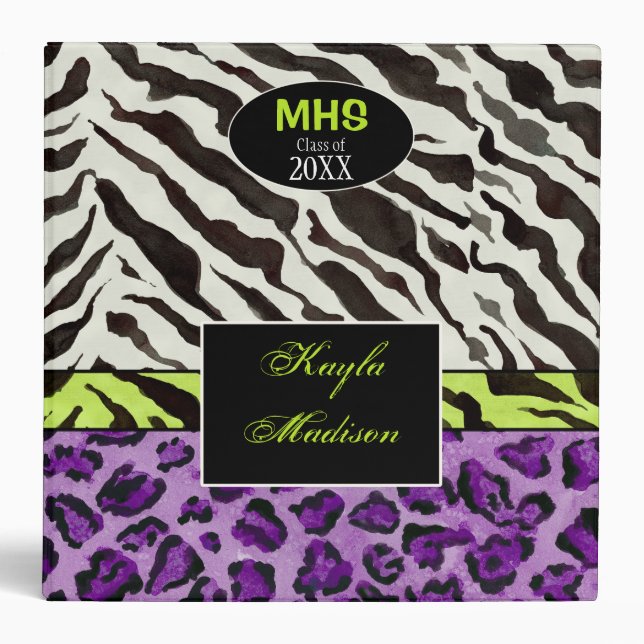 Zebra Leopard Print Art Personalized School Binder (Front)