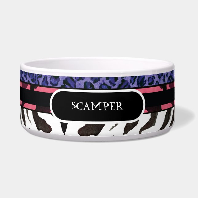 Zebra Leopard Print Large Dog Food Feeding Dish (Front)